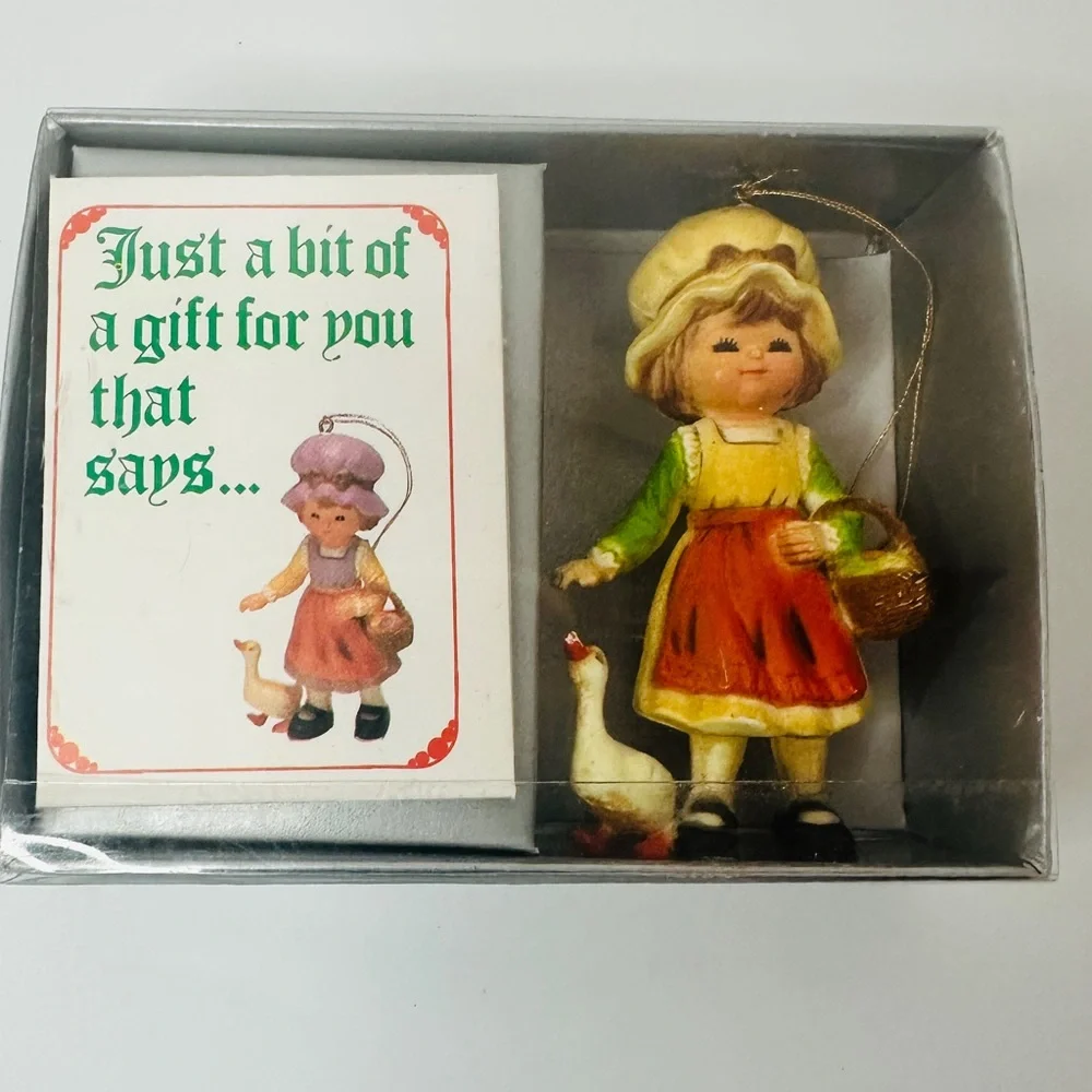 VINTAGE 1983 Bradford Novelty Co Girl with Duck Christmas Ornament In Gift Box
